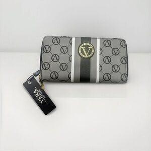 Vera New York Wallet Womens Black Signature Logo Zip Around Stripe Geometric New